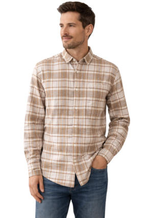 Men’s Beige Checkered Cotton Shirt – Soft & Trendy Casual Wear