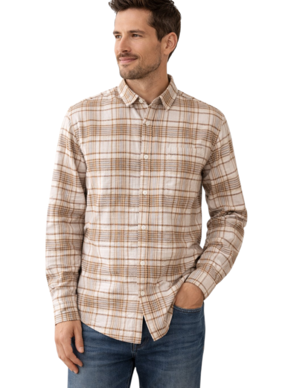 Men’s Beige Checkered Cotton Shirt – Soft & Trendy Casual Wear