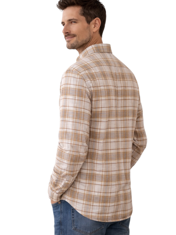 Men’s Beige Checkered Cotton Shirt – Soft & Trendy Casual Wear