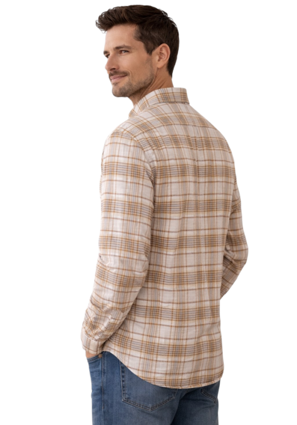 Men’s Beige Checkered Cotton Shirt – Soft & Trendy Casual Wear