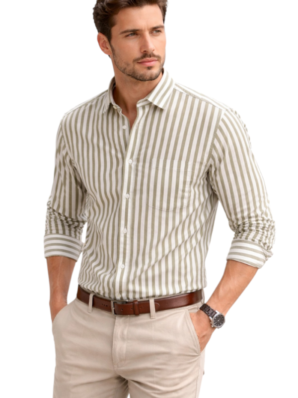 Men’s Beige Striped Shirt – Trendy Stylish Urban Casual Wear