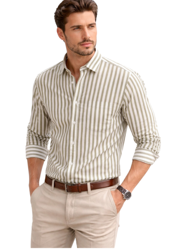 Men’s Beige Striped Shirt – Trendy Stylish Urban Casual Wear