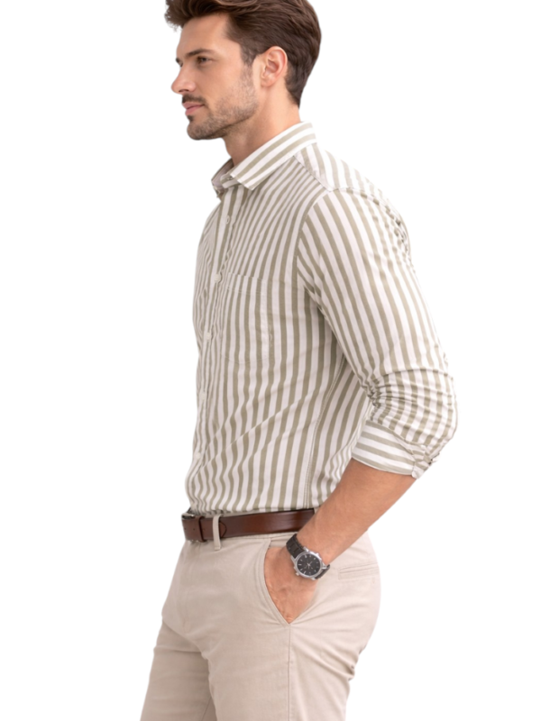 Men’s Beige Striped Shirt – Trendy Stylish Urban Casual Wear