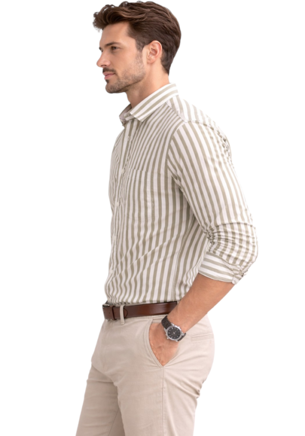 Men’s Beige Striped Shirt – Trendy Stylish Urban Casual Wear
