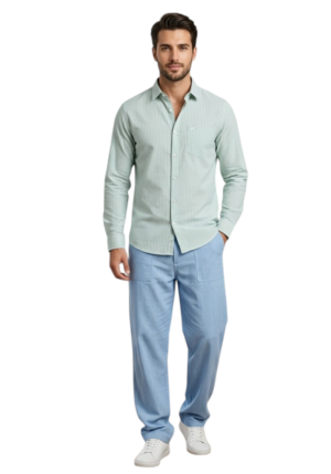 Men’s Mint Green Striped Nylon Shirt – Trendy Stylish Urban Casual Wear