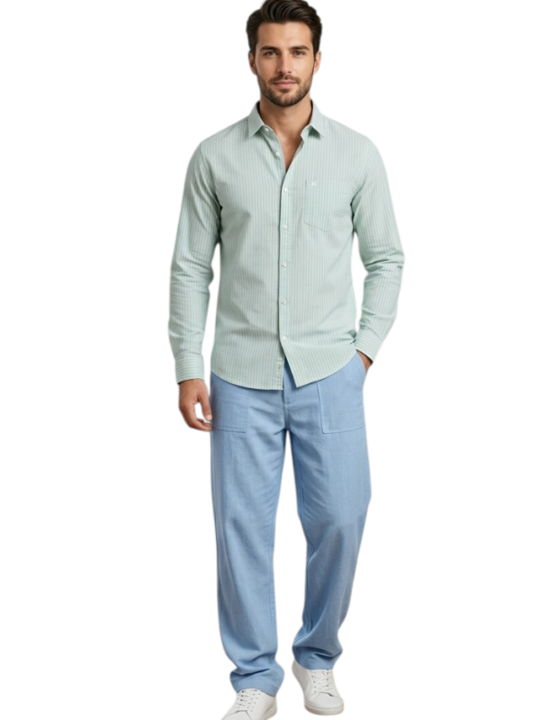 Men’s Mint Green Striped Nylon Shirt – Trendy Stylish Urban Casual Wear