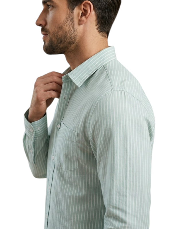 Men’s Mint Green Striped Nylon Shirt – Trendy Stylish Urban Casual Wear