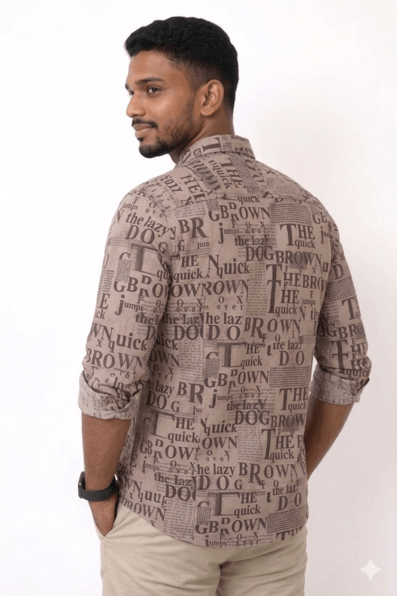 Men’s Premium Vintage Newspaper Print Slim-Fit Viscose Shirt