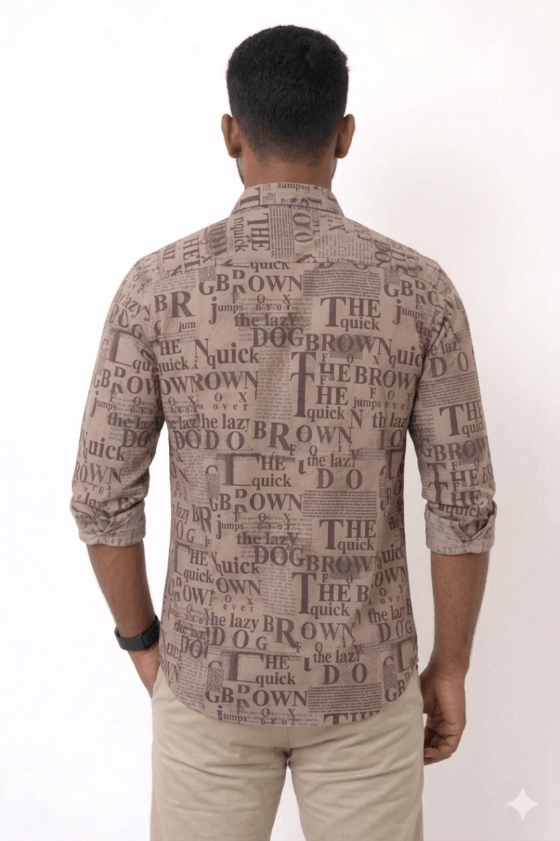 Men’s Premium Vintage Newspaper Print Slim-Fit Viscose Shirt