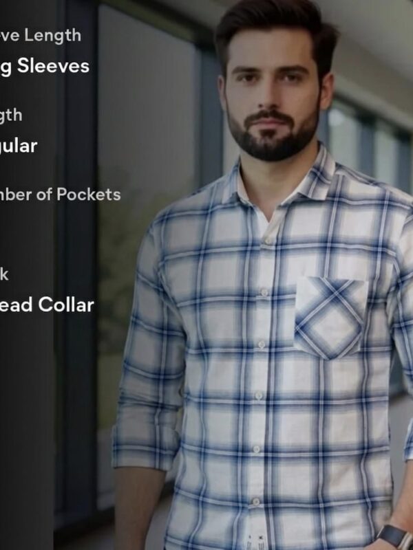 Men’s Blue & White Checked Cotton Shirt