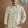 Men,s Sage Green Korean Linen Check Shirt -buy Online India