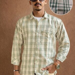 Men,s Sage Green Korean Linen Check Shirt -buy Online India