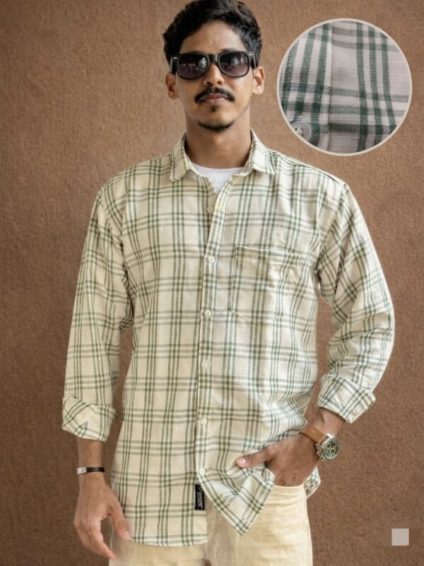 IMG_20260527_185829.jpg Men,s Sage Green Korean Linen Check Shirt -buy Online India