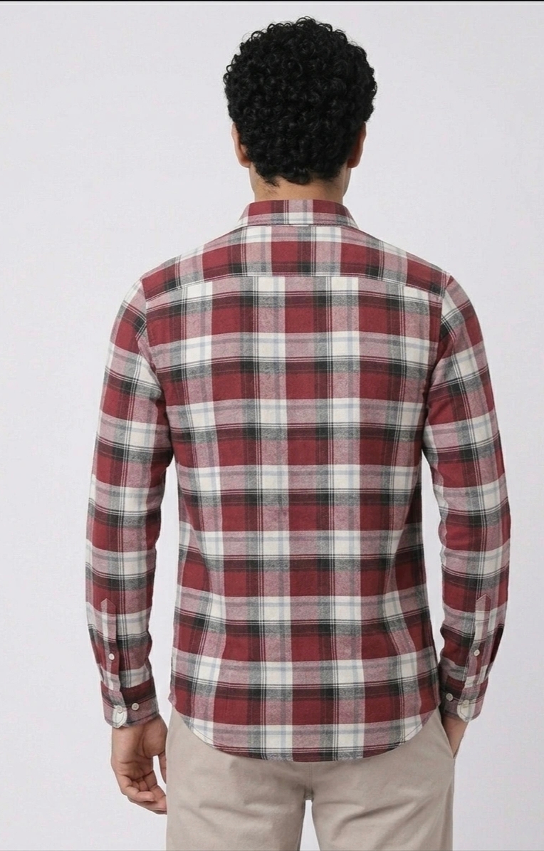 Maroon Plaid Casual Shirt for Men