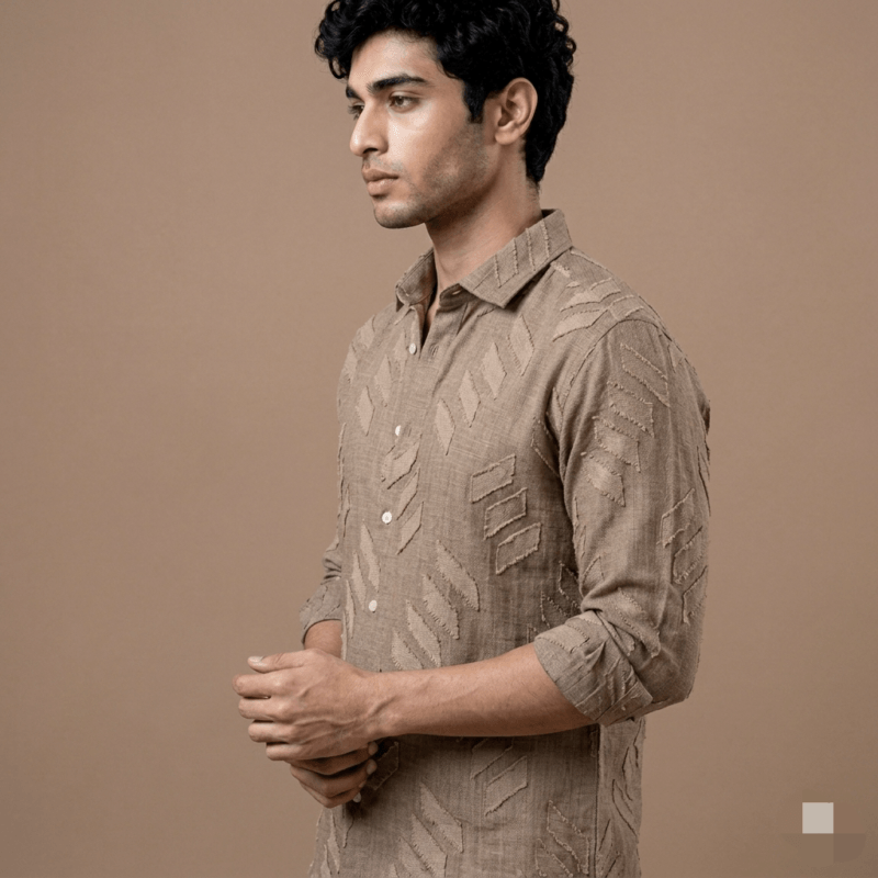 Stylish Men's Textured Geometric Design Shirt