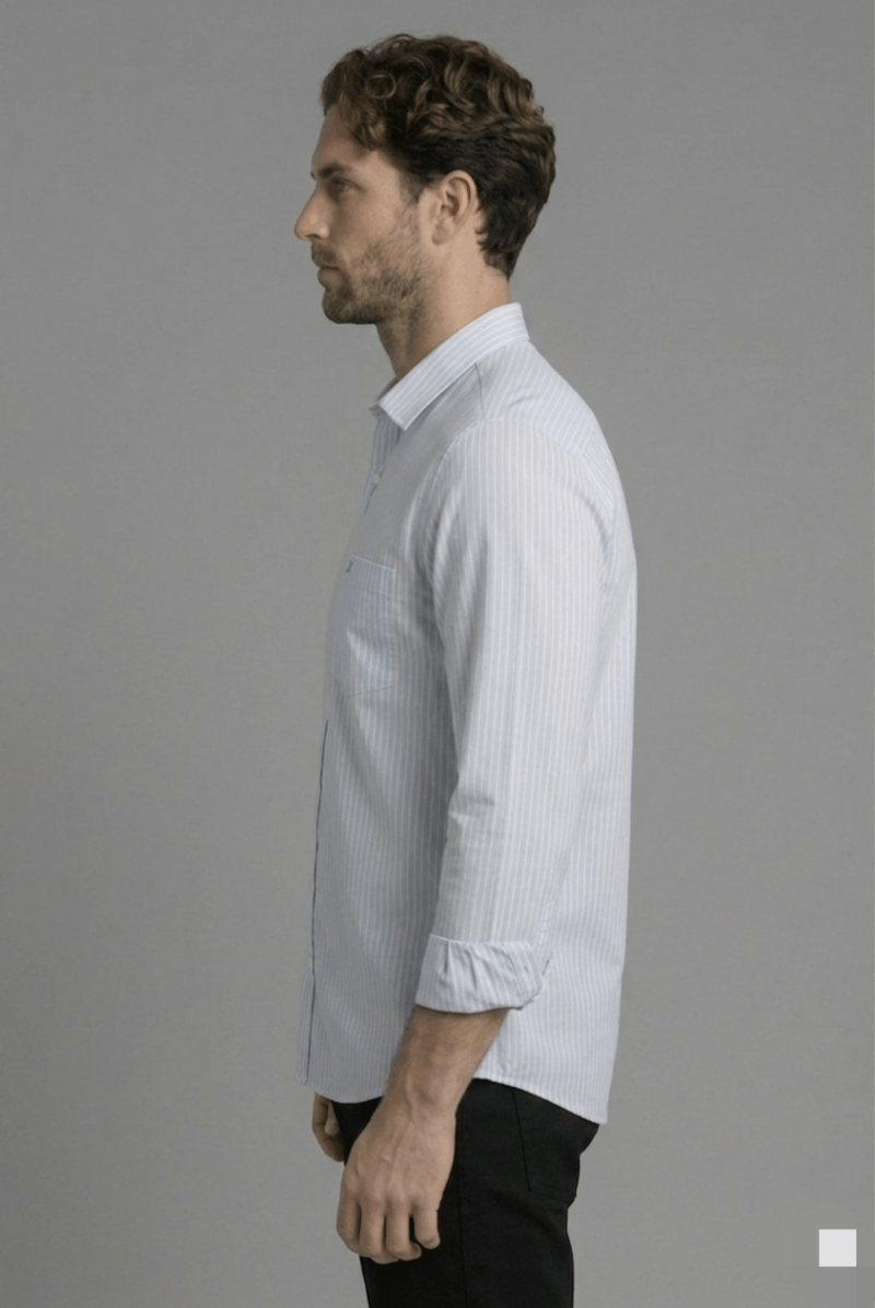 Men's Formal Striped Shirt - Light Blue, Regular Fit - Breathable Cotton Fabric