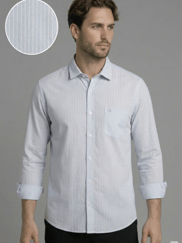 Men's Formal Striped Shirt - Light Blue, Regular Fit - Breathable Cotton Fabric Men's Formal Striped Shirt - Light Blue, Regular Fit - Breathable Cotton Fabric