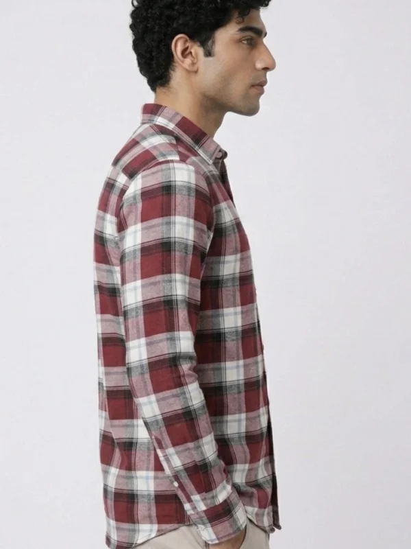 Maroon Plaid Casual Shirt for Men