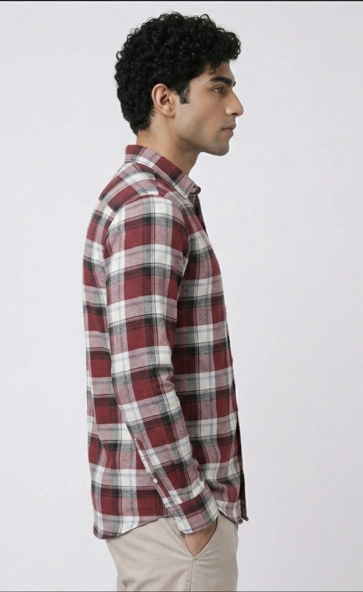 Maroon Plaid Casual Shirt for Men