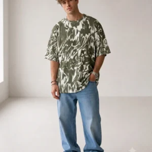 Drabin Premium Olive Marble Texture Oversized Cotton T-Shirt