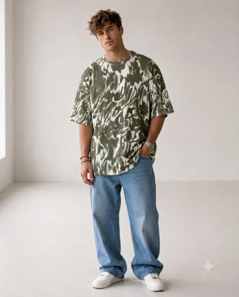 Drabin Premium Olive Marble Texture Oversized Cotton T-Shirt