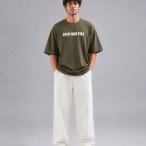 Open Your Eyes" – Premium Olive Green Oversized Graphic T-Shirt