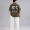Open Your Eyes" – Premium Olive Green Oversized Graphic T-Shirt