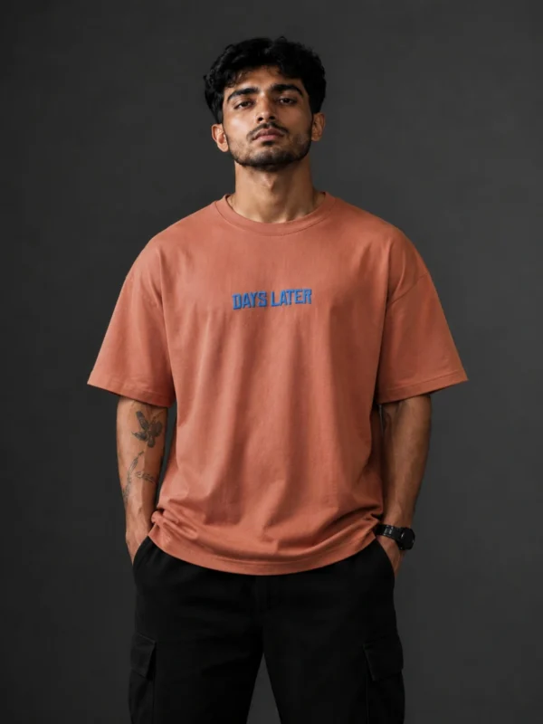 Men's Vintage Movie Poster Printed Oversized T-Shirt – Pure Cotton, Rust