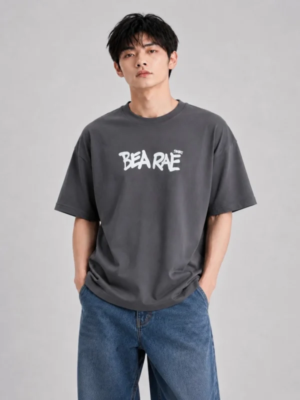 Men's Graffiti Text Printed Oversized T-Shirt – Pure Cotton, Charcoal Grey