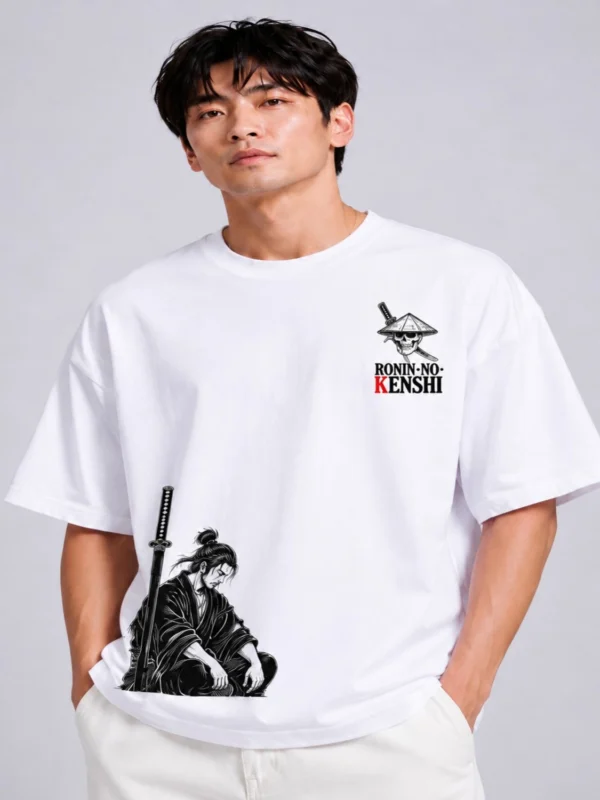 Ronin No Kenshi Samurai Graphic Oversized T-Shirt – White Cotton Comfort Tee