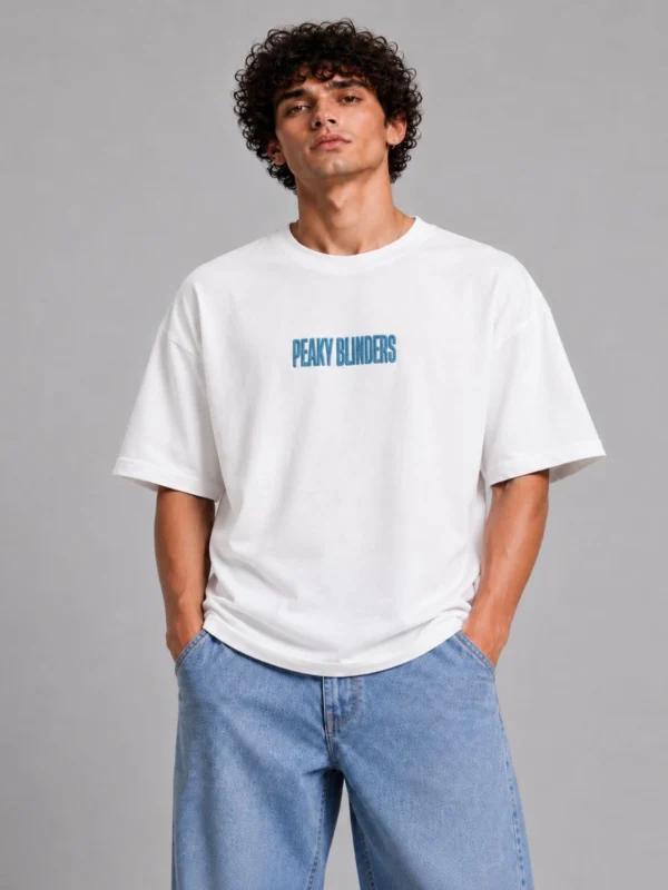 Peaky Blinders Graphic Print Oversized T-Shirt for Men | 100% Cotton Comfort Fit White Tee