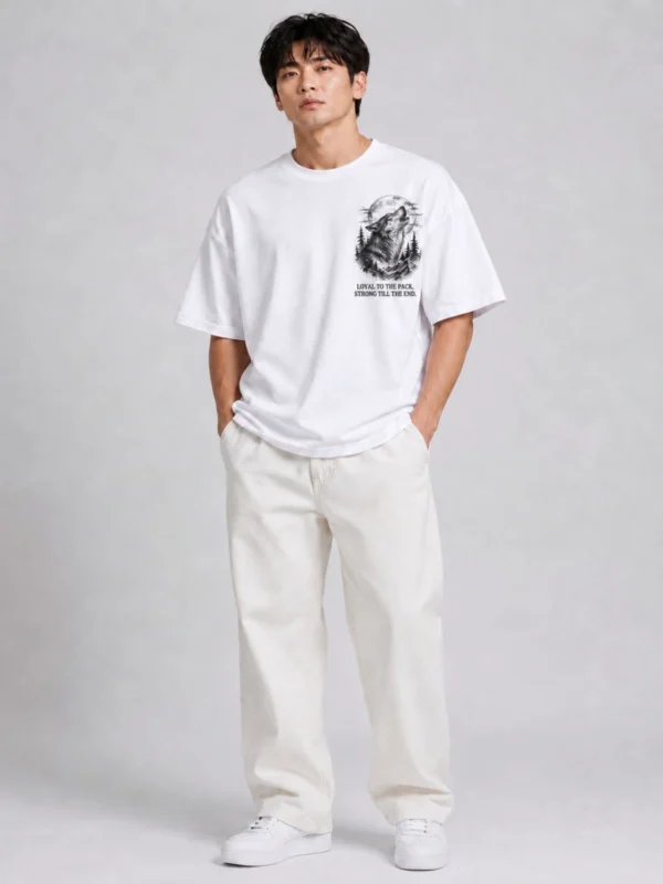 Loyal To The Pack" Howling Wolf Oversized T-Shirt | White Cotton Streetwear Tee (DTF Print